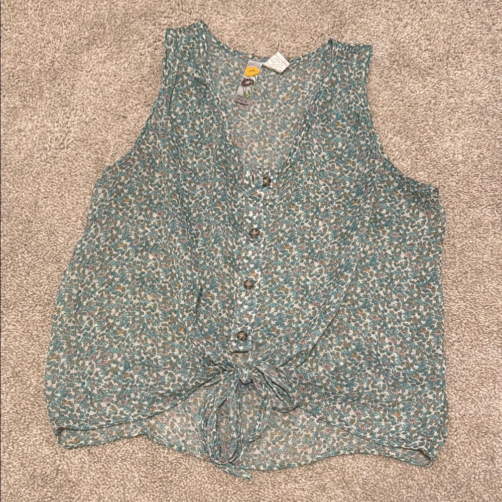 Sage Green Tie Front Tank Top